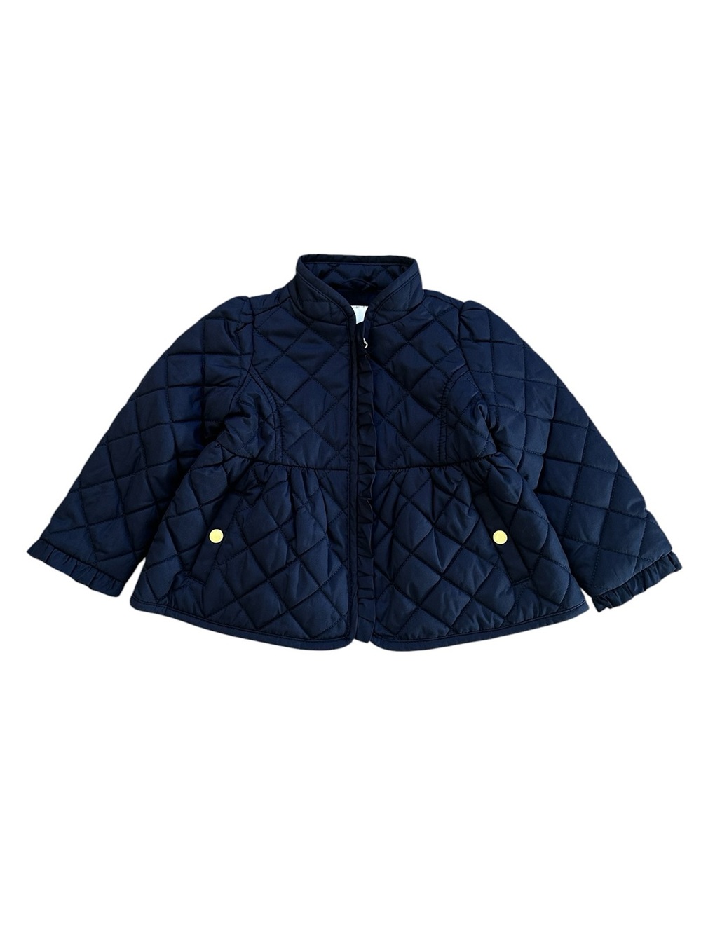 Janie & Jack Girls 12-18M Quilted Peplum Barn Coat Navy Blue Gold Buttons Preppy